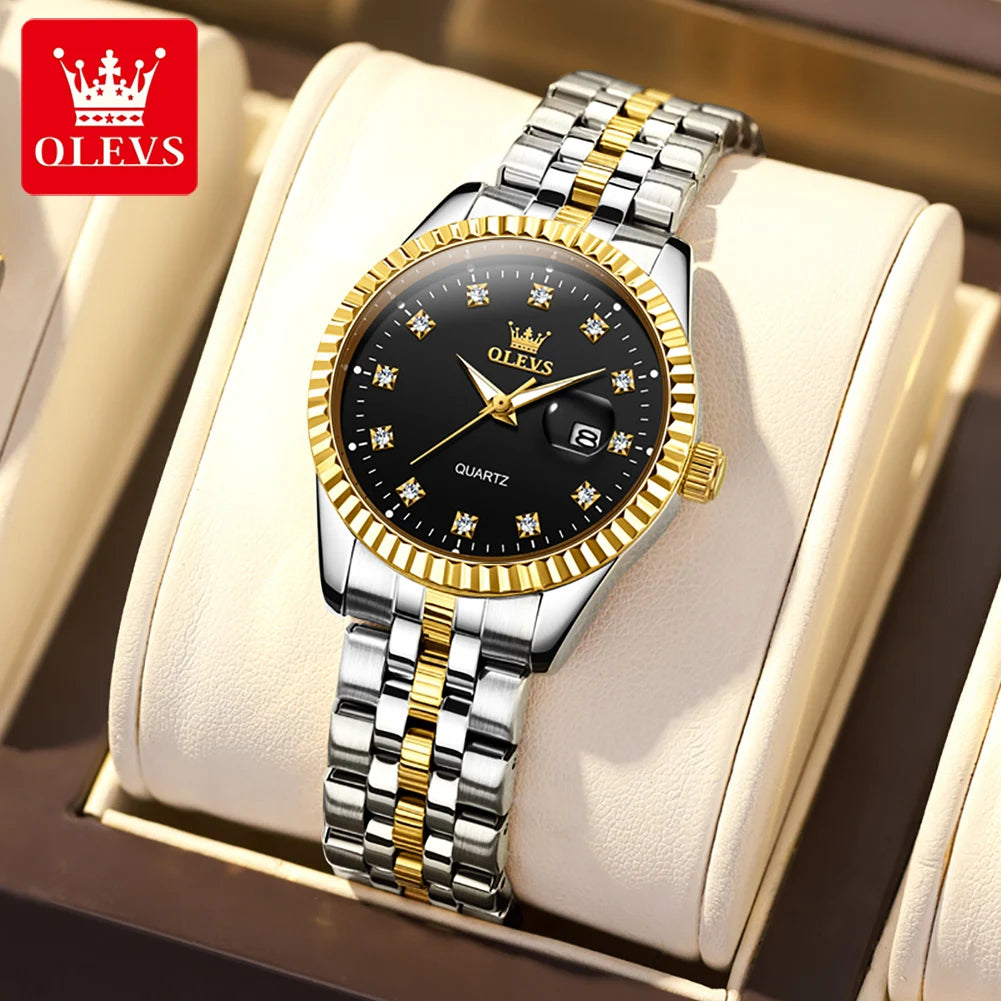 OLEVS 5526 Damenuhr, Originaluhren für Damen, wasserdicht, leuchtender Edelstahl, Quarz, automatisches Datum, Damen-Armbanduhr