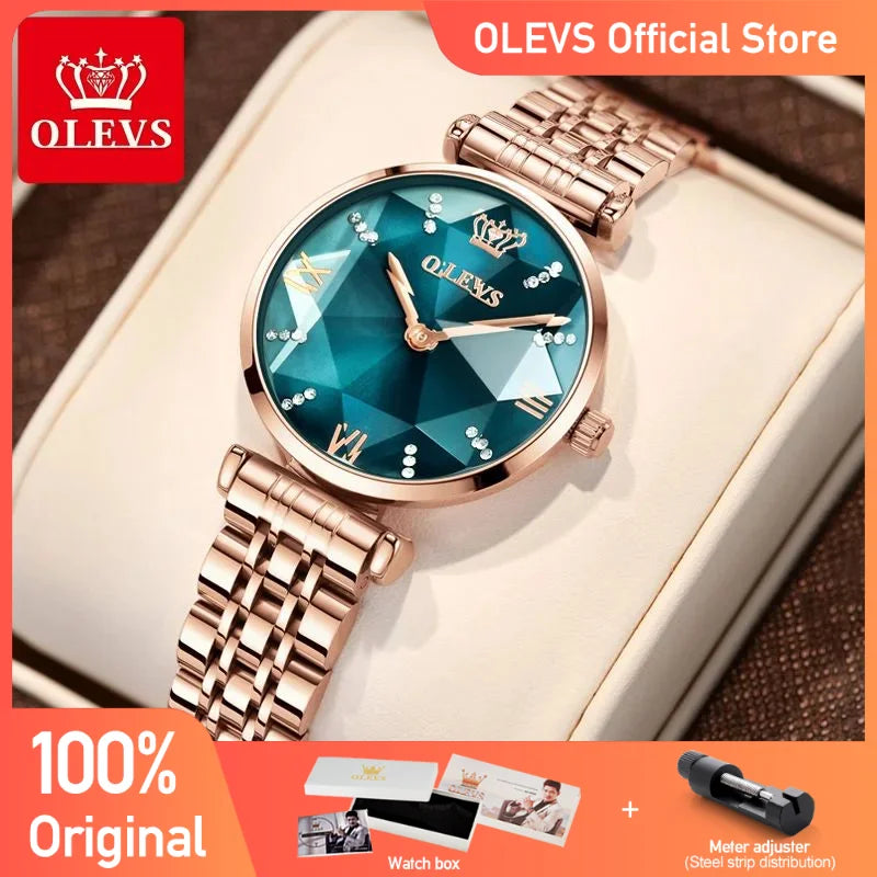 OLEVS Neue Frauen Luxus Jewel Quarz Uhren Wasserdichte Edelstahl Armband Uhr Für Frauen Mode Datum Uhr Diamant Spiegel