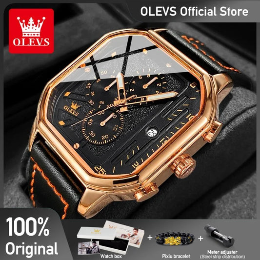 OLEVS 9950 Herrenuhr Original Top Marke Quadratische Quarz-armbanduhr Wasserdichte Lederband Sport Uhr Männliche Reloj Uhr Für Männer