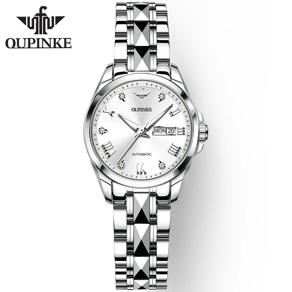 OUPINKE Paar Uhren Top Luxus Original Automatische Mechanische Armbanduhr Wasserdicht Wolfram Stahl Liebhaber Uhr für Männer Frauen