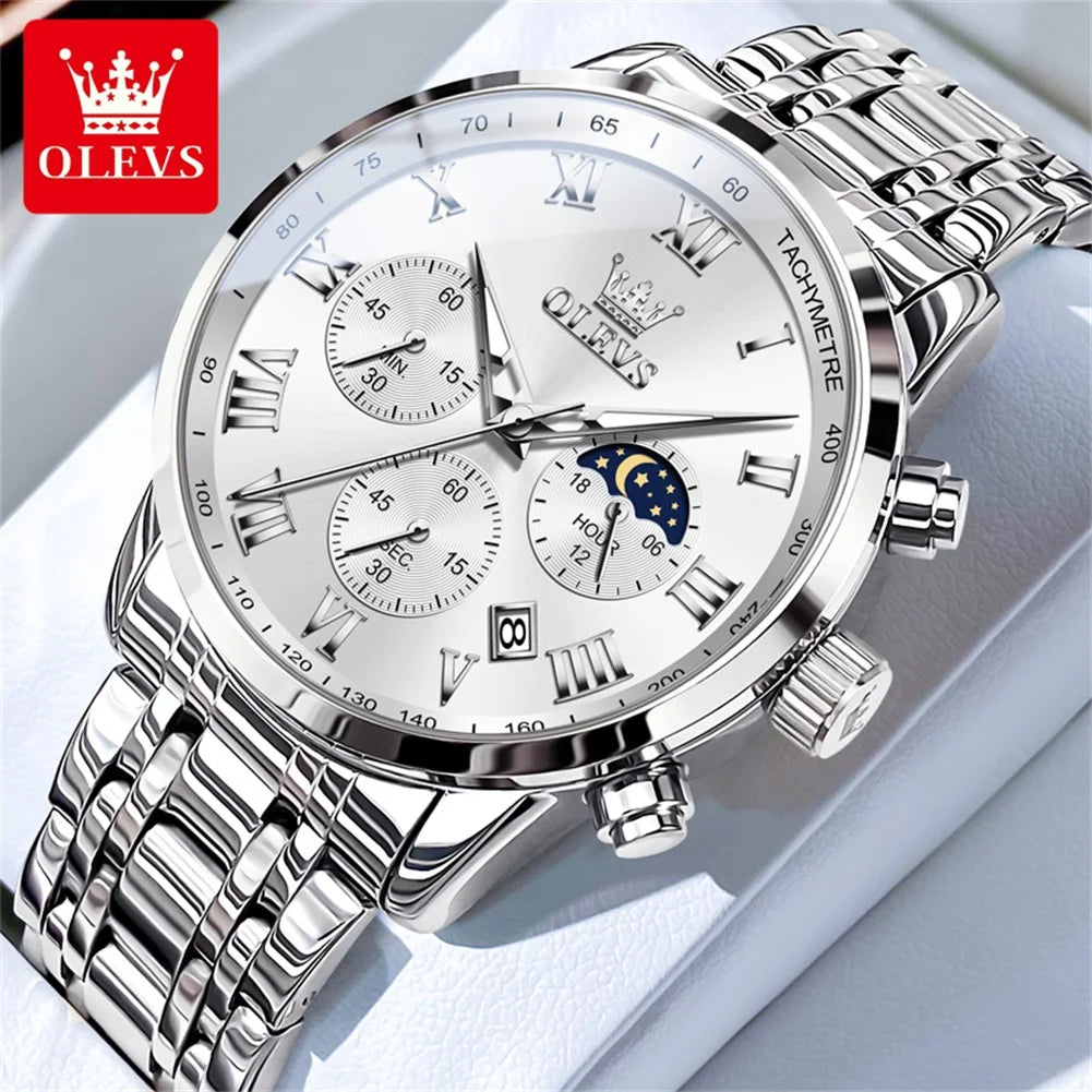 OLEVS 5529 Herrenuhr Original Wasserdicht Leuchtende Quarzuhr Automatische Datum Uhr Für Männer Mondphase Mit Box Reloj Hombre