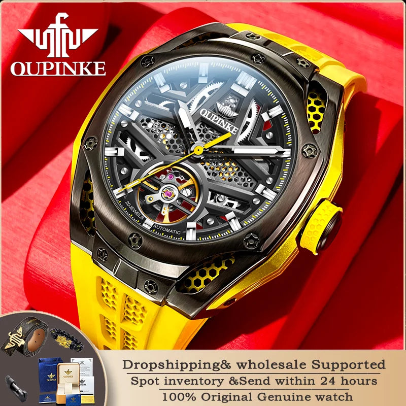 OUPINKE 9003 männer Automatische Mechanische Uhr Hohe Qualität Silikon Band Sport Luxus Marke Wasserdicht Männer Uhr Reno Masculino