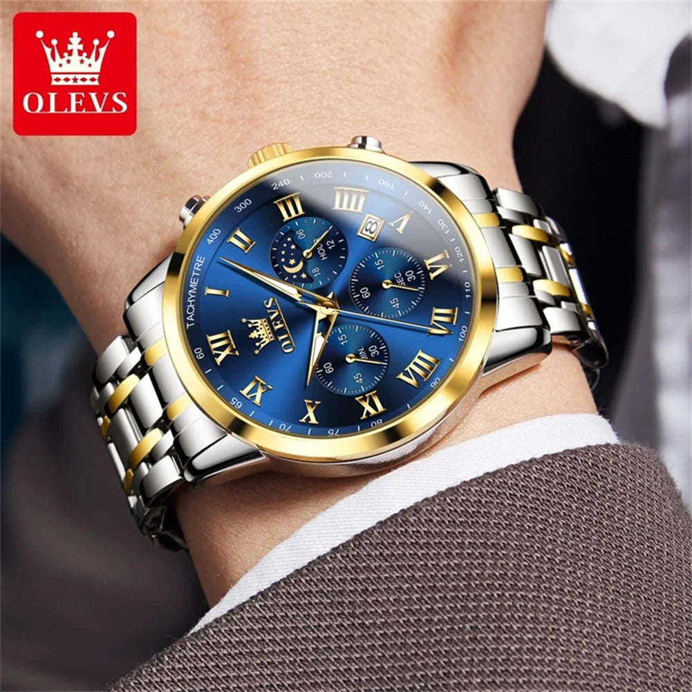 OLEVS 5529 Herrenuhr Original Wasserdicht Leuchtende Quarzuhr Automatische Datum Uhr Für Männer Mondphase Mit Box Reloj Hombre