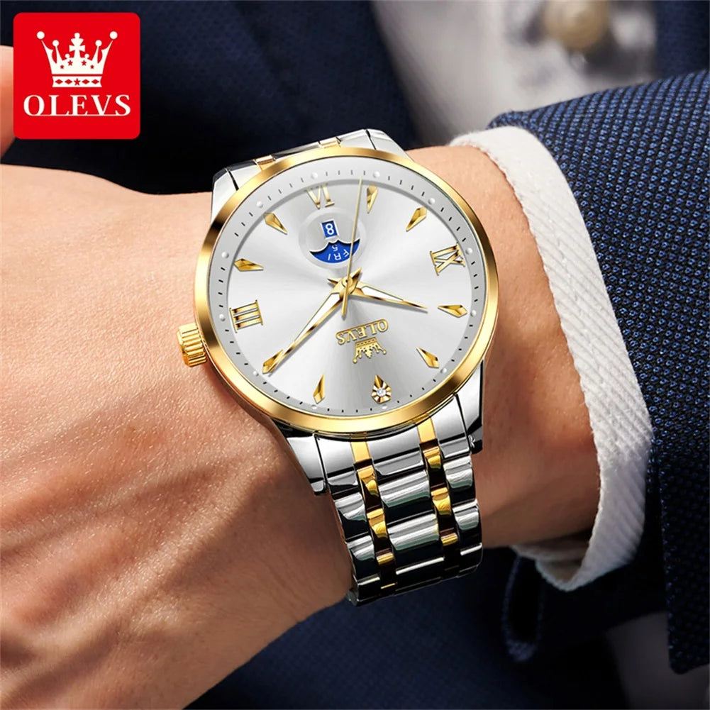 OLEVS 3646 Herrenuhr Original Business Simply Quarz Großes Zifferblatt Wasserdicht Leuchtende Reloj Dual Kalender Display Uhr Für Mann