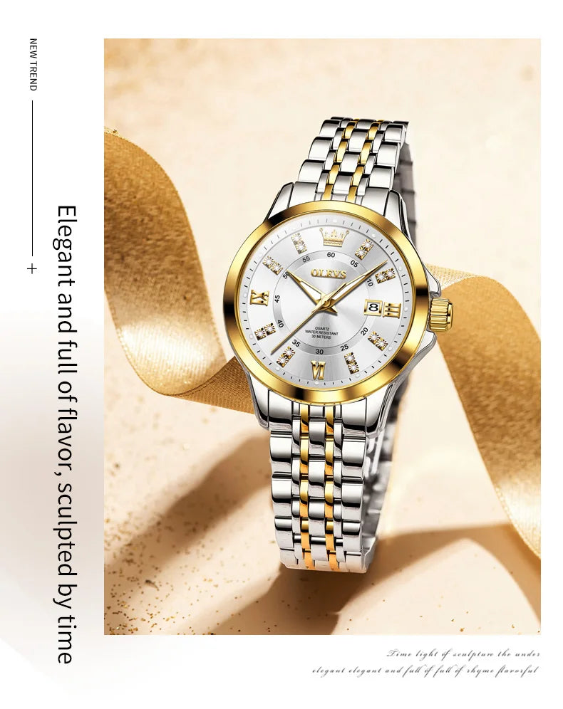 OLEVS 3620 Damenuhren, elegante Mode, Quarz-Wirtwatch für Damen, Diamant-Skala, wasserdicht, leuchtend, Automatikuhr