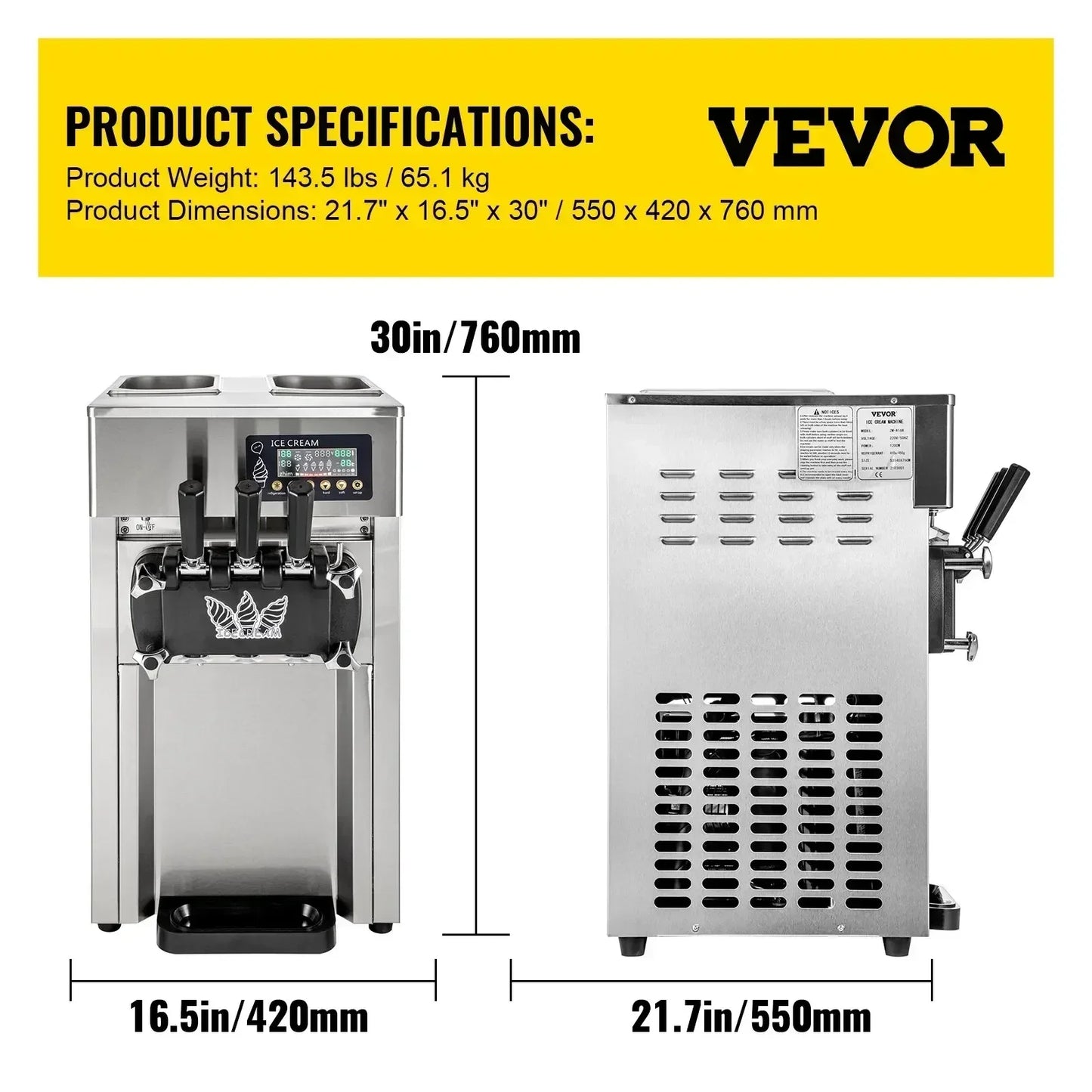 Vevor kommerzielle profession elle Soft eismaschine 3 Geschmacks richtungen 18l/h Eis kommerzielle Soft eismaschine