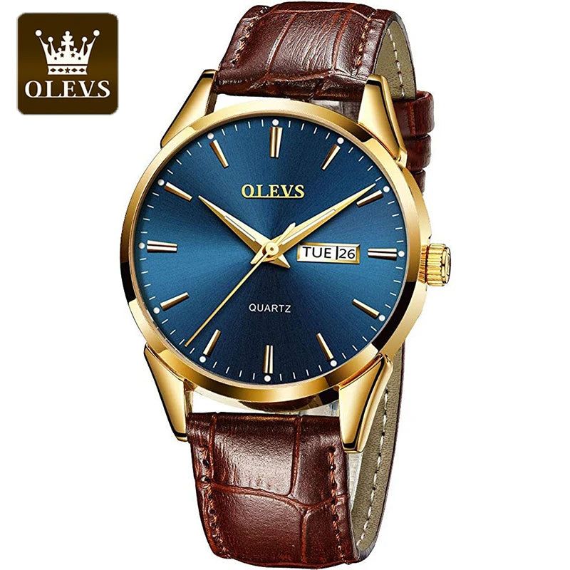 OLEVS Herren Quarz Uhren Marke Luxus Lässige Mode herren Uhr Für Geschenke Atmungsaktive leder Wasserdicht leucht Armbanduhr