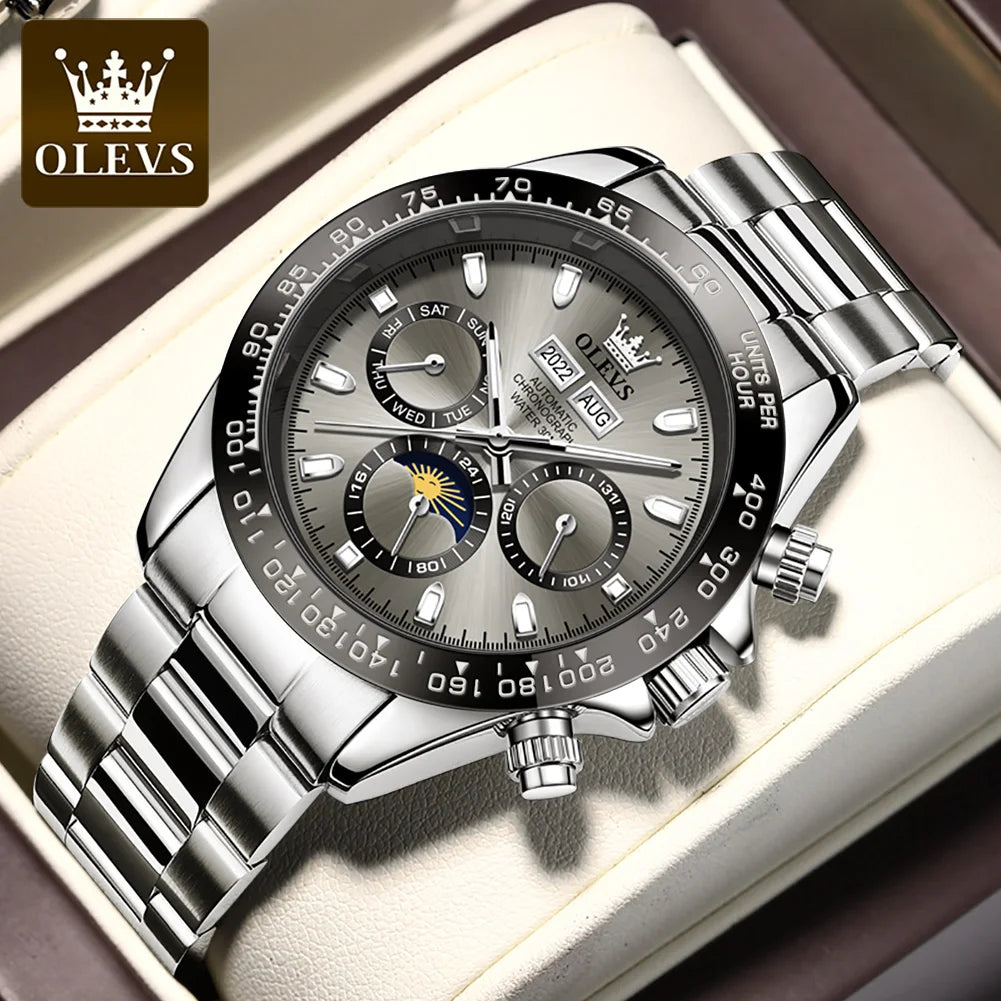 OLEVS 6654 Herrenuhr Original Luxusmarke Chronograph Automatische mechanische Sportarmbanduhr Wasserdicht leuchtende Uhr für Herren