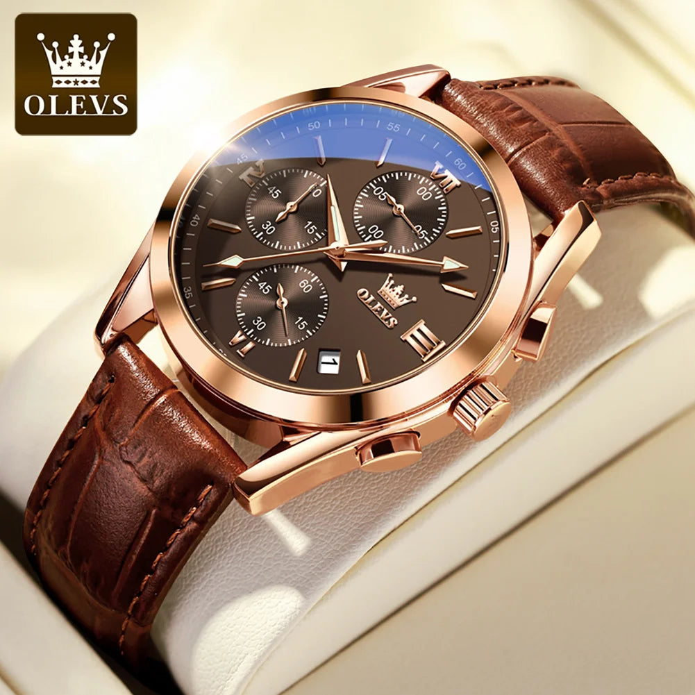 2021 OLEVS Neue Mode Herren Uhren Top-marke Luxus Quarz Uhr Premium Leder Wasserdichte Sport Chronograph Uhren Für Männer