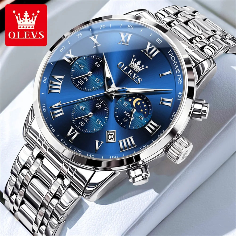 OLEVS 5529 Herrenuhr Original Wasserdicht Leuchtende Quarzuhr Automatische Datum Uhr Für Männer Mondphase Mit Box Reloj Hombre