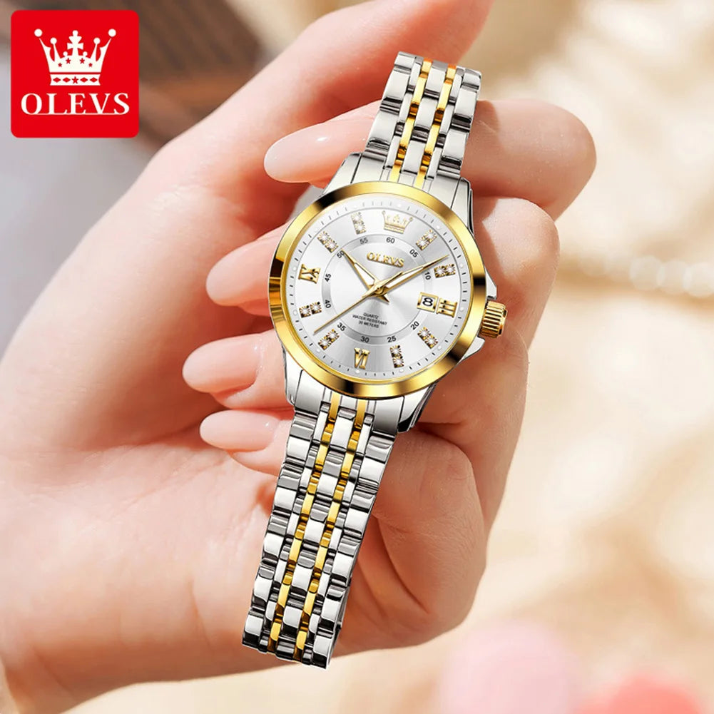 OLEVS 3620 Damenuhren, elegante Mode, Quarz-Wirtwatch für Damen, Diamant-Skala, wasserdicht, leuchtend, Automatikuhr