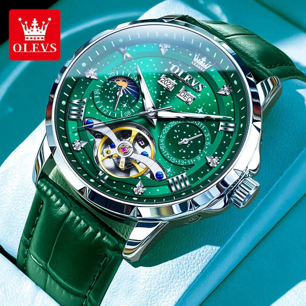 OLEVS Original Marke herren Uhren Mond Phase Starry DiskWasserdichte Multifunktionale Leuchtende Voll Automatische Mechanische Uhr ﻿