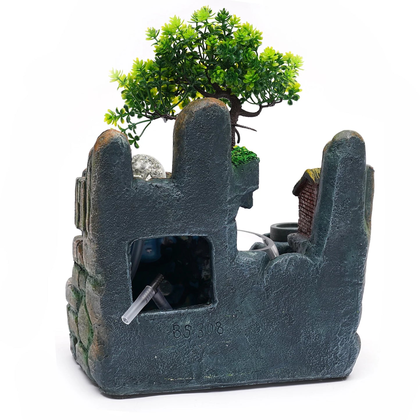 Wasserbrunnen für den Innenbereich, Fengshui-Harz, Ornamente, Steingarten, Bonsai, Wasserrad, Fischglas, LED-Kugel, Kunsthandwerk, Büro, Zuhause, Tischdekoration, Geschenke