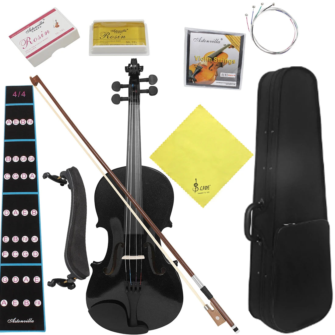 4/4 Erweiterte Schwarze Violine Akustische Massivholz Violino Professionelle Saiteninstrument Violine Mit Bogen Box