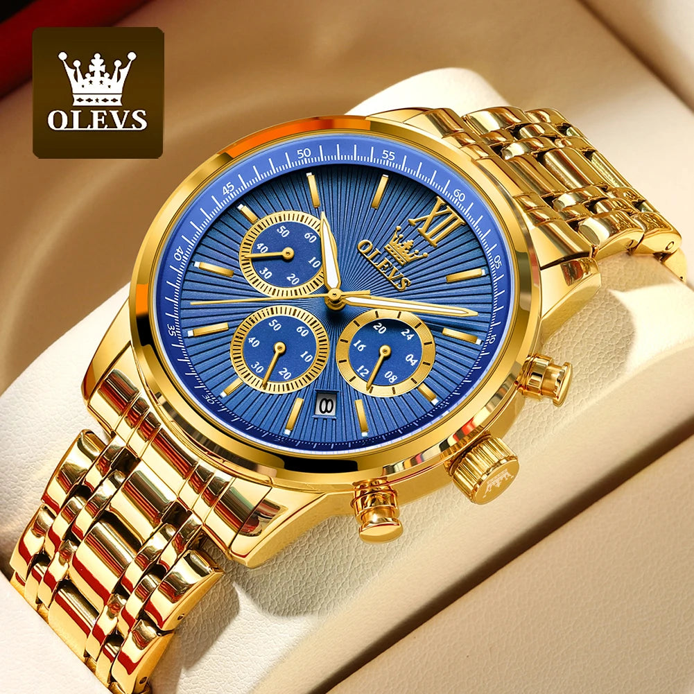 Olevs Herren uhren Luxus Gold Mode Armbanduhr für Mann Edelstahl wasserdicht leuchtenden Chronograph Datum 24 Stunden Anzeige