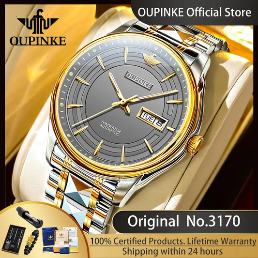 Oupinke 3170 Automatik uhr Japan Import mechanisches Uhrwerk Herren uhr Doppel kalender Wolfram Stahl armband High-End-Herren uhr