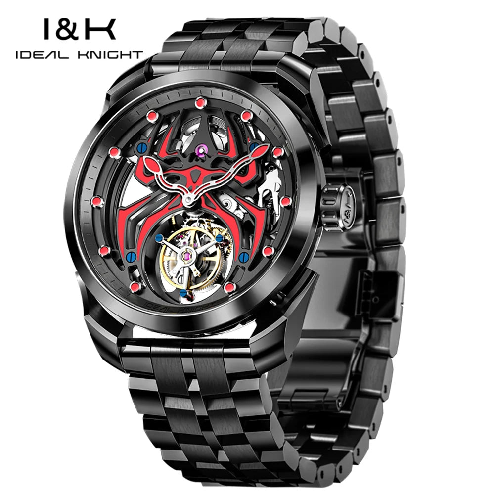 Ideale Ritter Tourbillon Uhren für Männer High-End-Luxusmarke Skelett Schwungrad voll automatische mechanische Herren Armbanduhr