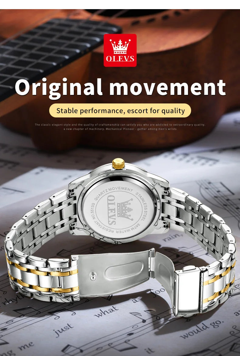 Olevs Herren uhren Mode Gold Original Quarzuhr für Mann Edelstahl wasserdicht leuchtende Armbanduhr Datum Woche römisch