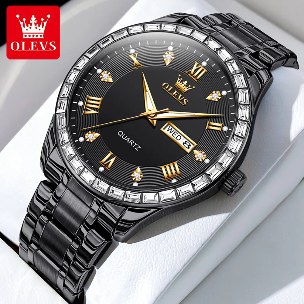 Olevs Herren uhren Top-Marken klassiker Mode Original Quarz Armbanduhr für männliche Zirkon Lünette wasserdichte leuchtende Datum Woche