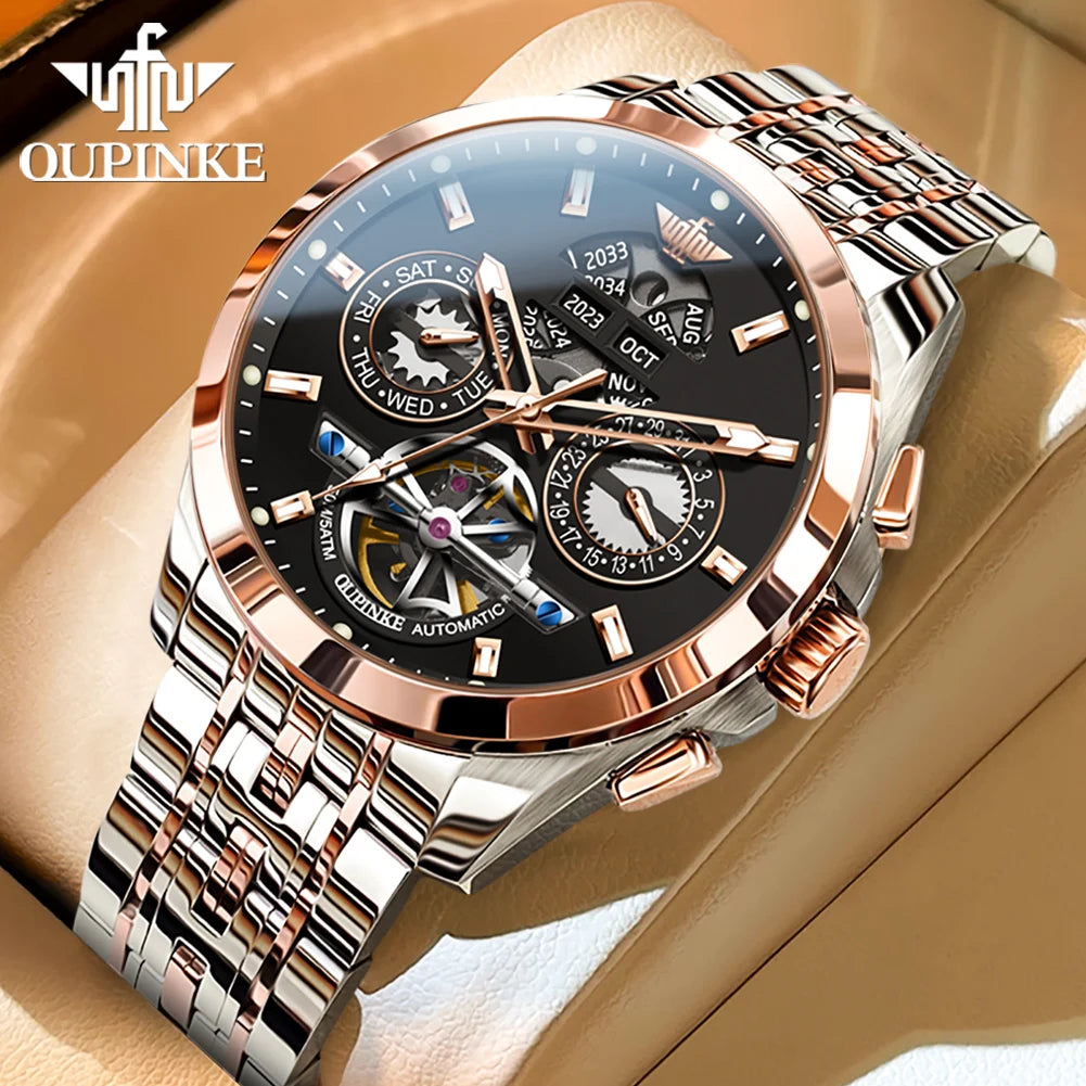 OUPINKE 3251 Automatische mechanische Uhr Original Luxusmarke Skeleton Multifunktionale wasserdichte Saphirspiegel Herrenuhr