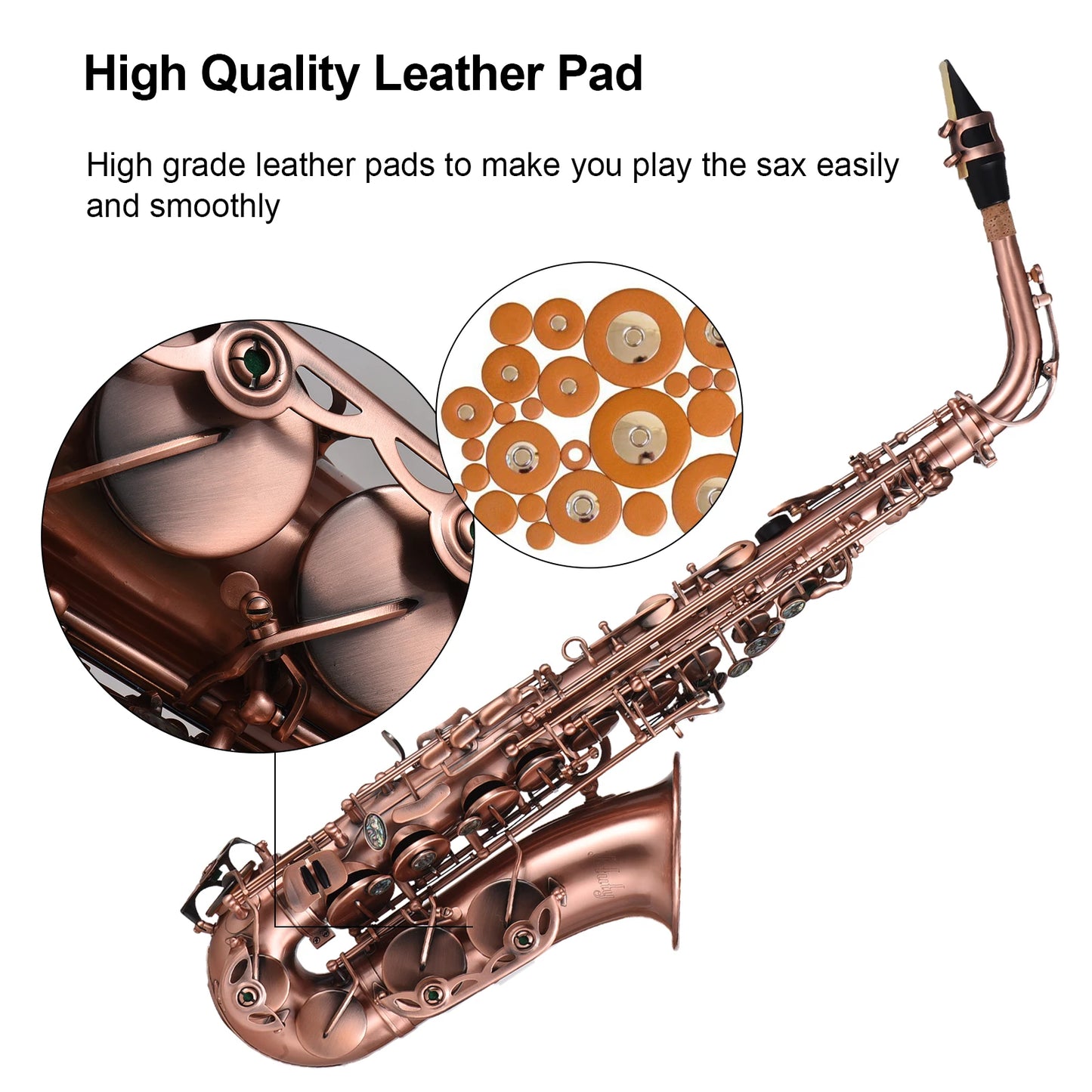 Btuty Professional Red Bronze Bend Eb E-flat Alto Saxophone Sax Abalone Shell Key Carve Pattern with Case Handschuhe Reinigungstuch