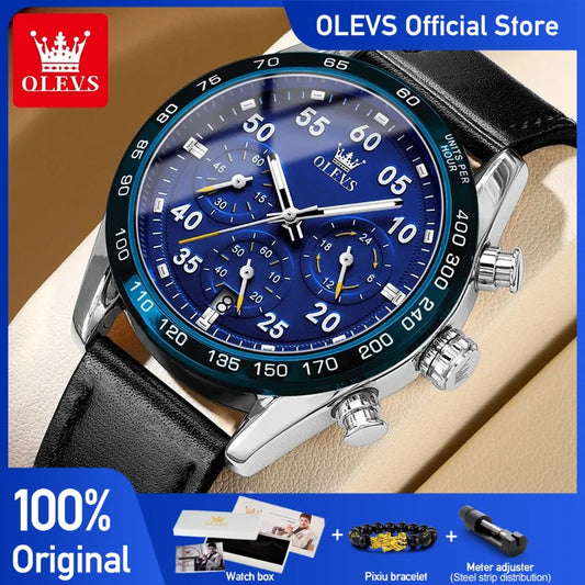 Olevs Herren uhren Mode lässig Original Quarzuhr für Mann Chronograph wasserdicht leuchtendes Datum 24 Stunden Anzeige neu