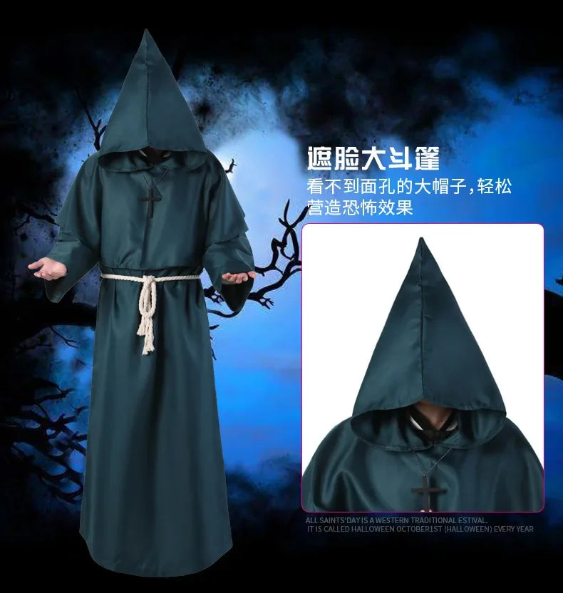 Neue Halloween Männer mittelalter liche Mönch Roben Mönch Kostüme Zauberer Kostüme Priester Kostüme Cosplay Kostüme