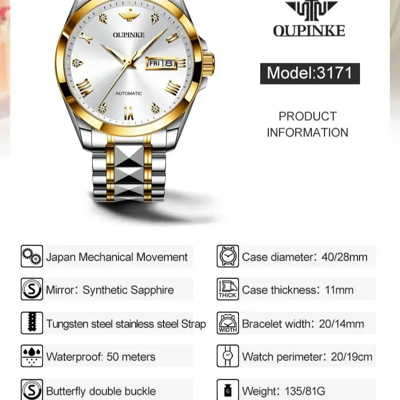 OUPINKE 3171 Luxus Marke Männer Uhr Wolfram Stahl Saphir Spiegel Automatische Mechanische Paar Uhr Armband Set frauen Uhr