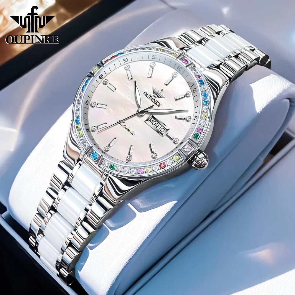 Oupinke 3283 original Frauen uhr High-End Luxus Diamant Lünette Automatik uhr für Frauen elegante mechanische Armbanduhr 2024 neu