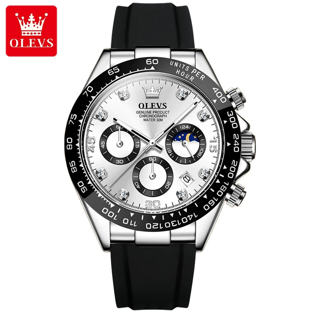 Olevs klassische Herren uhren Quarz werk Chronograph wasserdichte Mondphase Zifferblatt Armbanduhr für Herren reloj hombre Geschenk