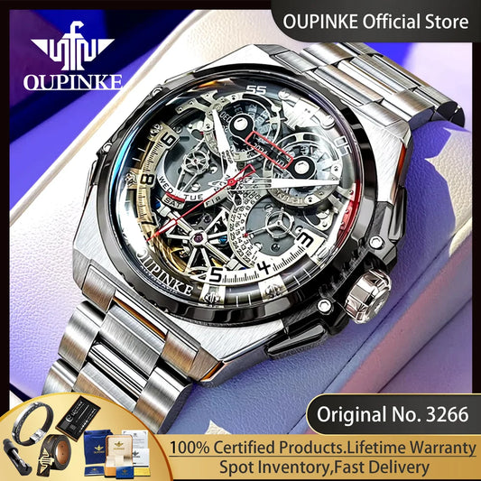 Oupinke Luxus Herren uhr Skelett automatische mechanische Armbanduhr für Männer italienische Designer Kollaboration Herren uhren neu