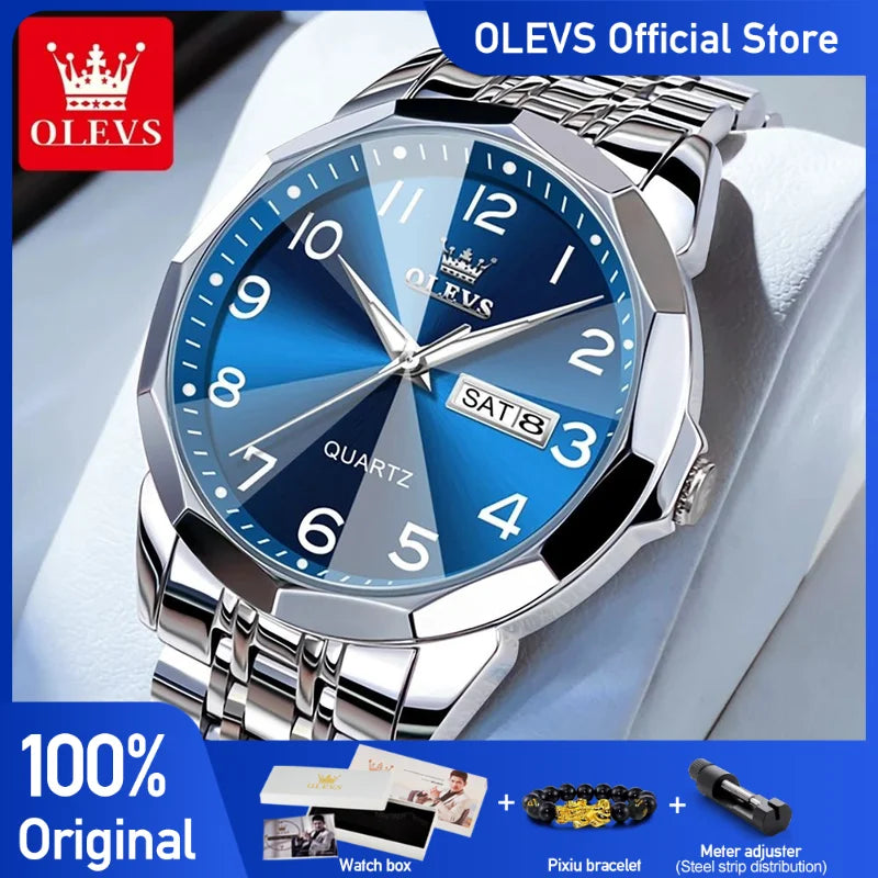 Olevs no.9970 Herren uhren Raute Spiegel Mode Original Quarz Armbanduhr große arabische Ziffer Zifferblatt wasserdicht leuchtend