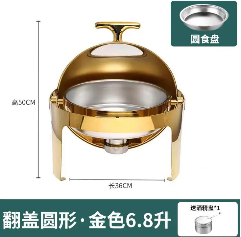 Luxus Chafing Dish Gold - 6,5L Runder Speisenwärmer für Catering und Buffet