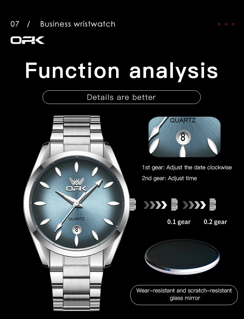 OPK 6038 Herrenuhr, Original-Quarzuhr, wasserdicht, leuchtend, Edelstahl, Uhren für Herren, automatische Datumsuhr mit Box