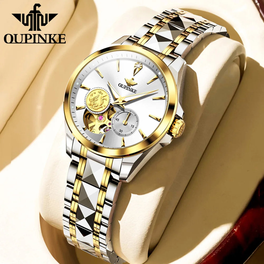 Oupinke 3260 Top automatische mechanische Uhr für Frauen echte Diamant echte Gold Phoenix Design Luxus wasserdichte Damen Armbanduhr