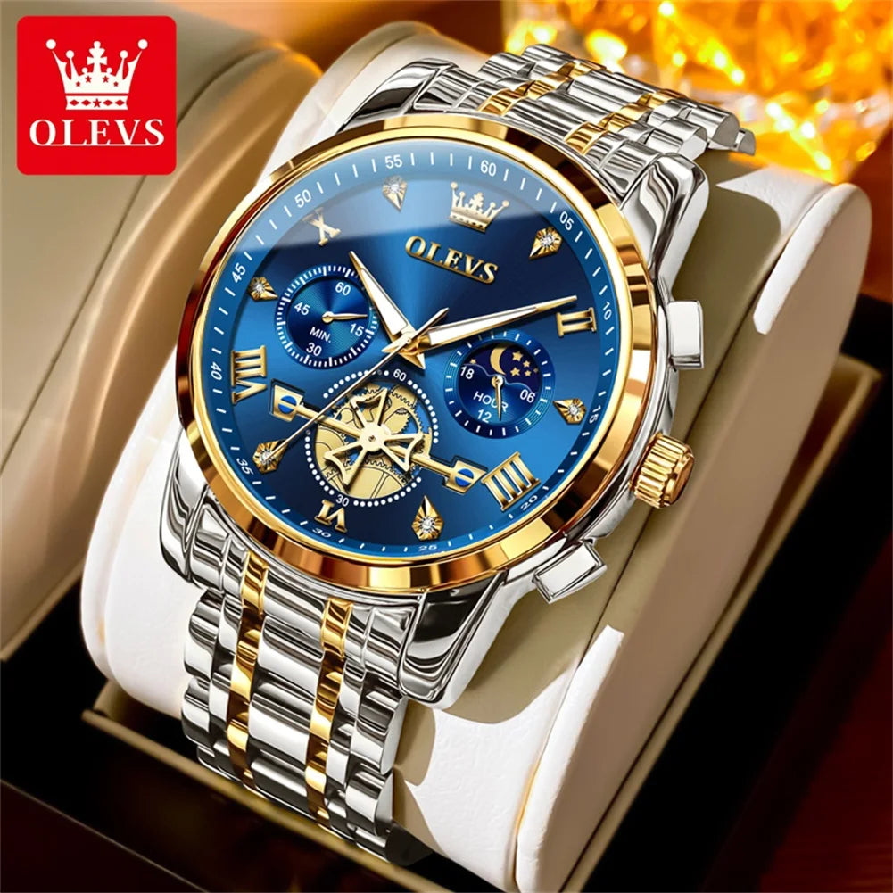 Olevs Uhren für Herren Mode multifunktion ale Chronograph Mondphase 24 Stunden Original Quarz wasserdichte Automatik uhr