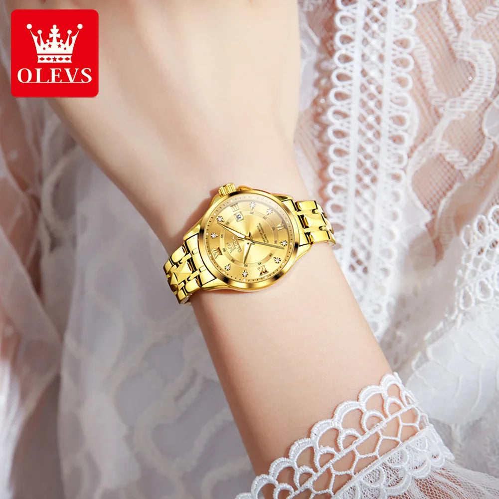 Olevs Damen uhren Luxus Mode Gold kleine Armbanduhr für Damen Original wasserdichte Raute Edelstahl Armband Datum