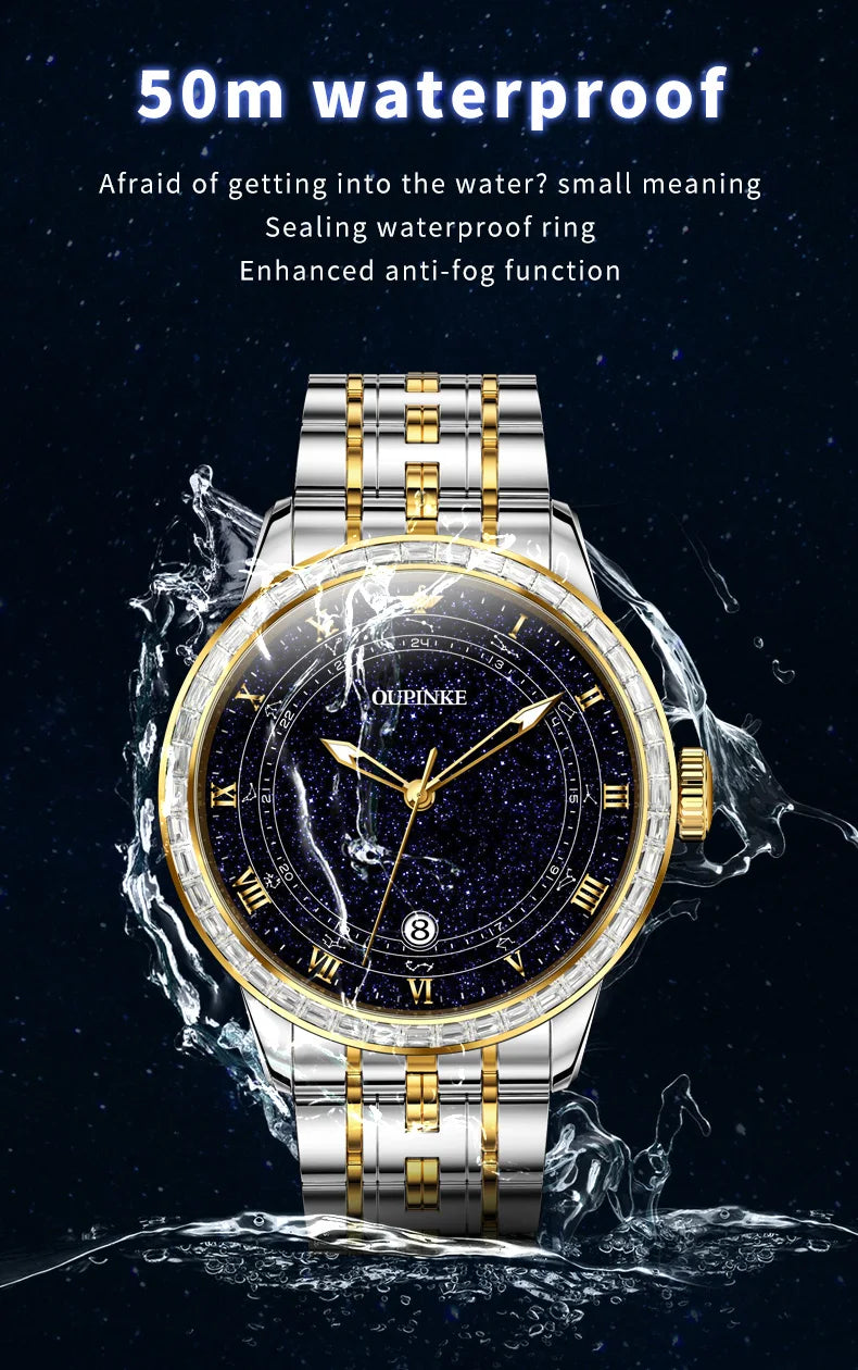 OUPINKE 3203 Fashion Brand Men's Automatic Mechanical Watch Luxury Waterproof Glowing Starry Sky Diamond Men Watch Montre Homme