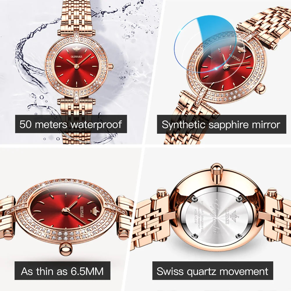 Oupinke Schweizer Quarz werk elegante Damen uhren Top Marke Original Luxus uhr für Frauen einfache Zifferblatt Handuhr