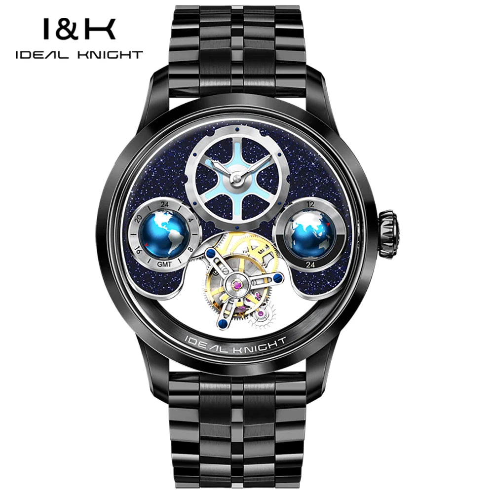 Ideale Ritter 6808 Tourbillon Uhren für Männer Blue Earth Serie High-End-Luxusmarke Skelett automatische mechanische Armbanduhren