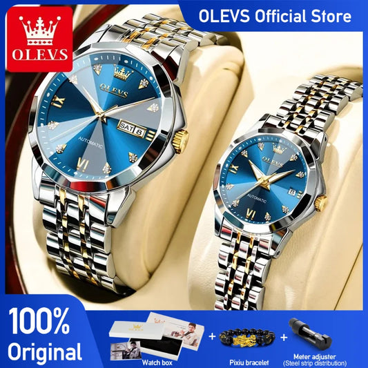 OLEVS 9982 Paar Uhren Luxus Mode Original Armbanduhr Zirkon Skala Wasserdicht Leucht Dual Kalender Display Reloj Hombre