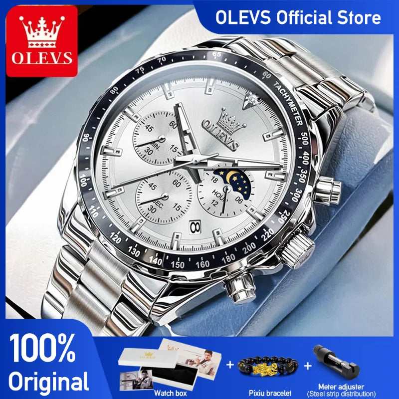 OLEVS 2945 Uhren Für Männer Original Mode Quarz Armbanduhr Wasserdicht Leucht Mond Phase Datum Chronograph Neue Reloj Hombre