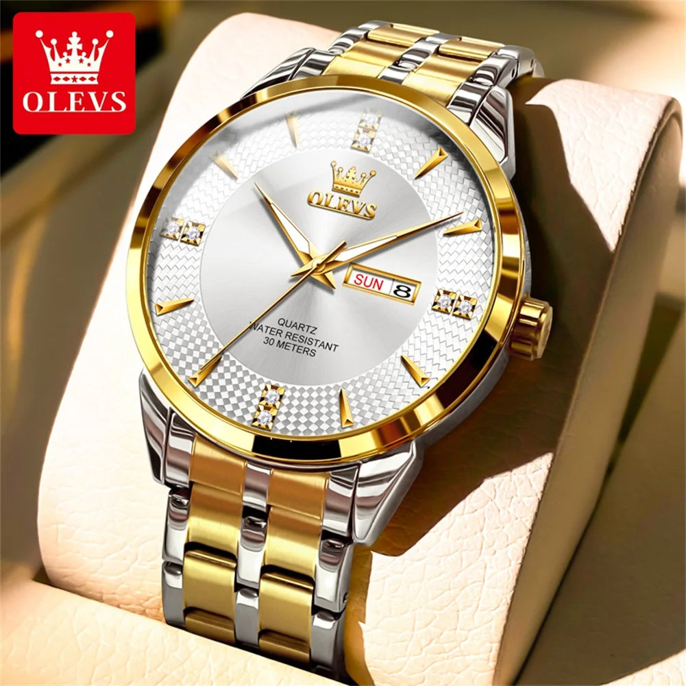 Olevs 9917 Herren uhren Original klassiker Mode Quarz Armbanduhr Diamant waage Reloj wasserdichte leuchtende Datums anzeige Uhr