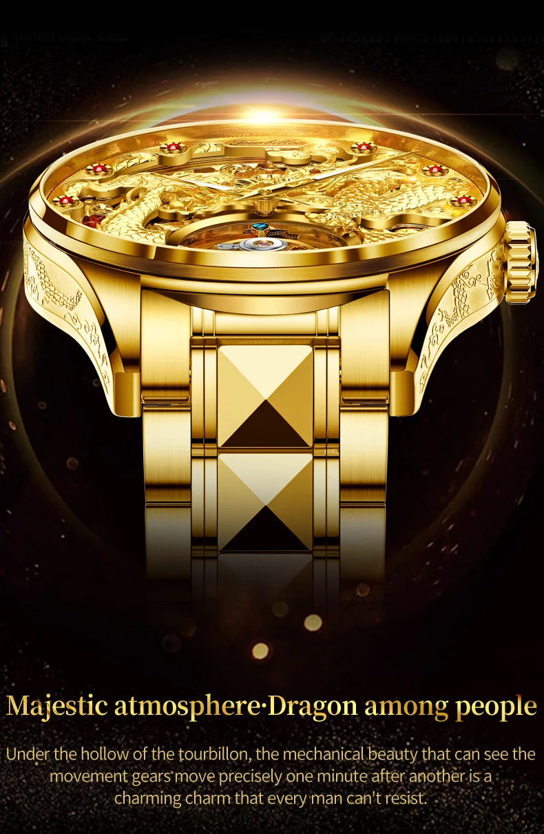 Oupinke High-End-Tourbillon Golden Dragon Herren uhr wasserdichte Wolfram Stahl Luxusmarke automatische mechanische Herren uhr