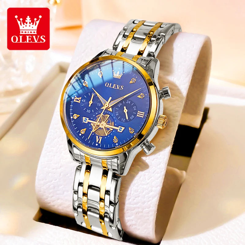 OLEVS 2897 Damenuhr, originelle Mode, Multifunktions-Quarz-Armbanduhr, wasserdicht, leuchtend, 24-Stunden-Geschenkbox-Uhr für Damen