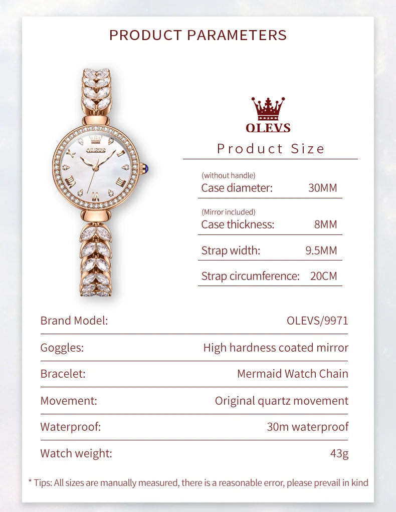 Olevs Damen uhren elegante Mode Original Armbanduhr wasserdichte Edelstahl Fischgräten armband leuchtende Hand Diamant Lünette