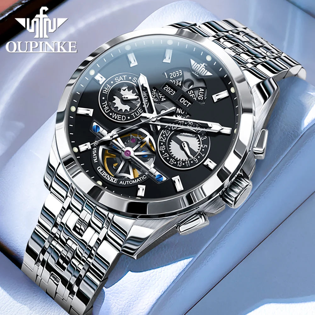 OUPINKE 3251 Automatische mechanische Uhr Original Luxusmarke Skeleton Multifunktionale wasserdichte Saphirspiegel Herrenuhr