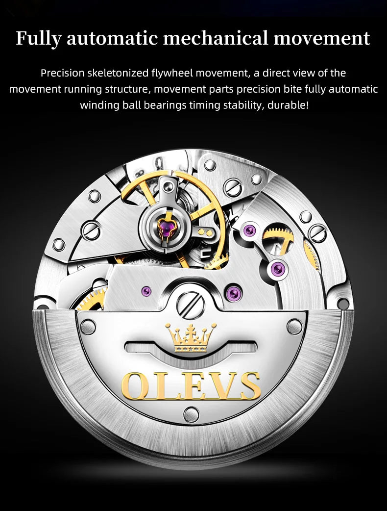 OLEVS Top Marke Männer Automatische Mechanische Uhr Wasserdichte Edelstahl Armband Klassische herren Uhr