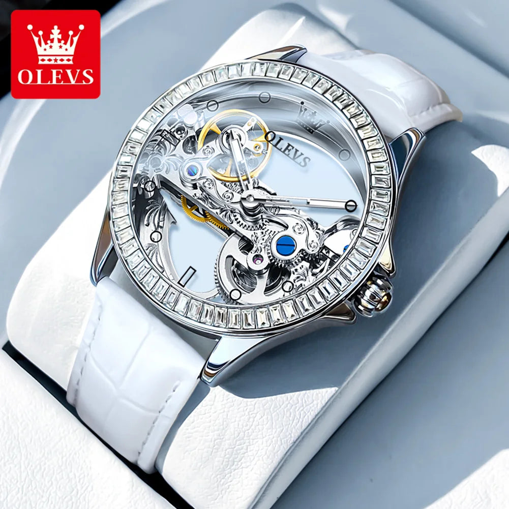 Olevs Damen uhren elegante Mode voll hohl Tourbillon automatische mechanische Armbanduhr für Mann wasserdicht leuchtend neu