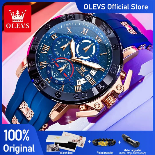 OLEVS 9986 Herrenuhr, neue Original-modische Quarzuhr, Silikonarmband, wasserdicht, leuchtend, multifunktionaler Chronograph